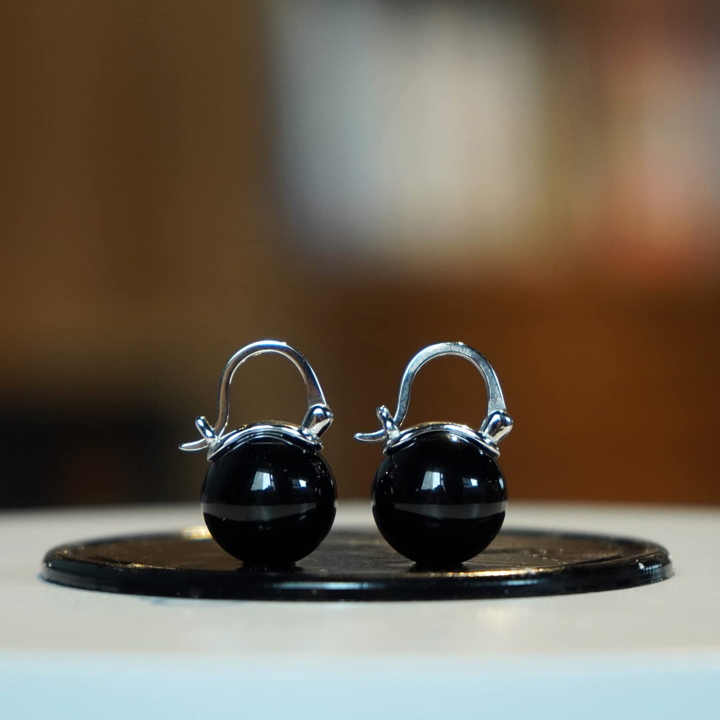 OwMell Elegant 925 Sterling Silver Pearl Drop Earrings Dangle Stud Gold Plated Earrings for Women Large Size 12mm - Onyx