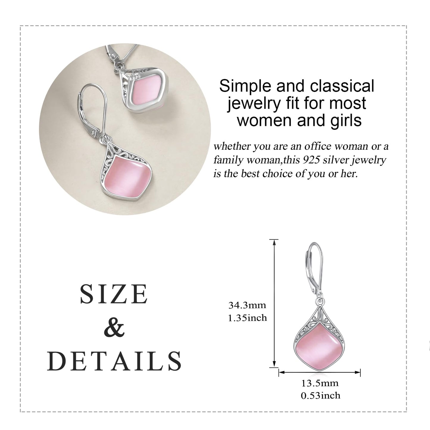 Pink Opal Teardrop Earrings Sterling Silver Filigree Irish Celtic Teardrop Drop Earrings Jewelry Gifts For Women