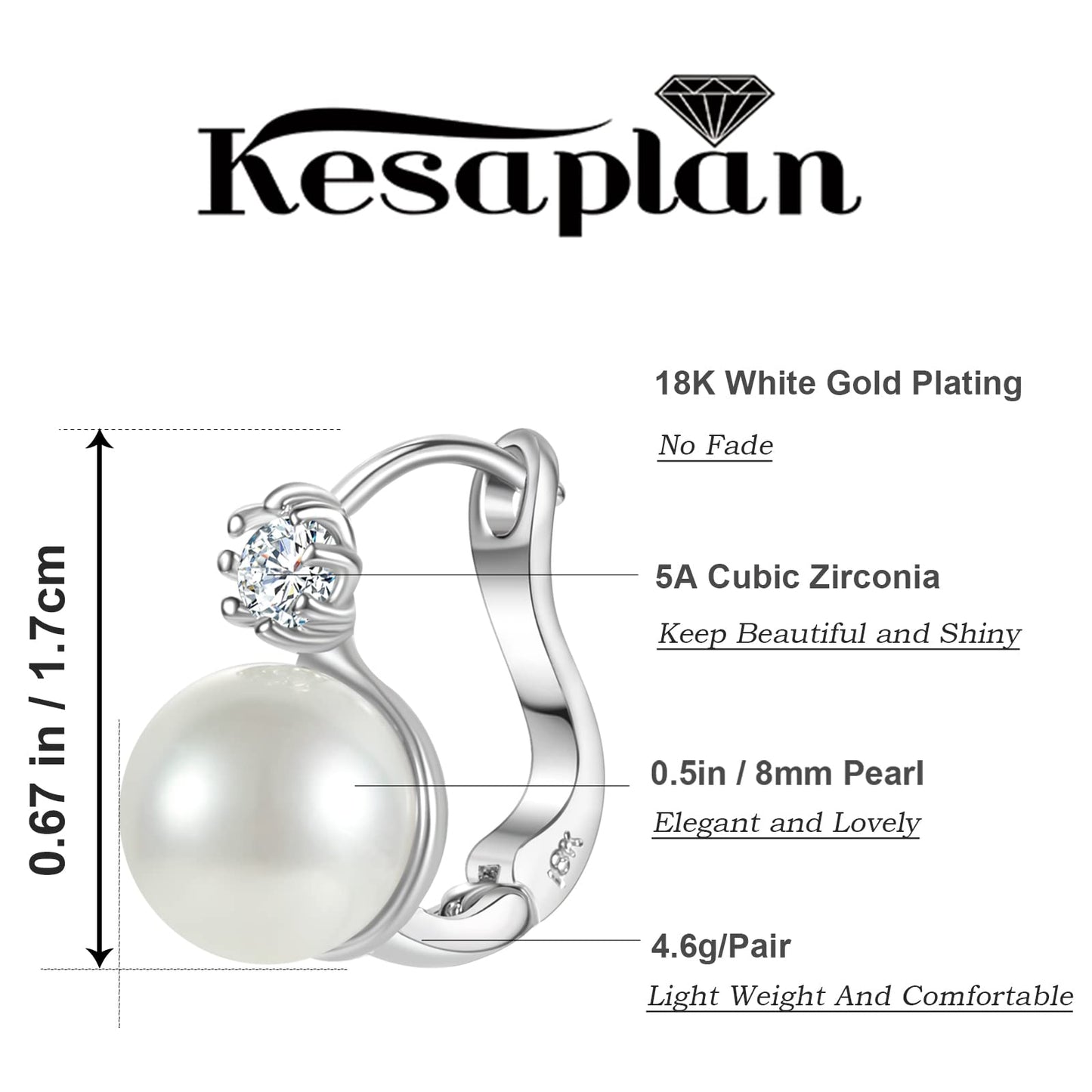Pearl Earrings for Women 14K Gold Plated Hypoallergenic Pearl Earrings 5A Cubic Zirconia Dangle Earrings Elegant Jewelry (5-Silver)