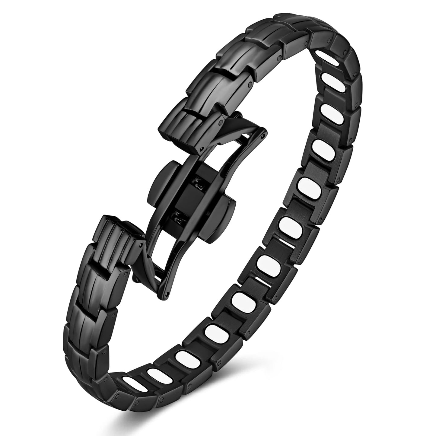 Jecanori 5X Strength Magnetic Bracelets for Women —Updated 5,000 Gauss Ellipse Magnets — Premium Butterfly Clasp & Adjustable Length,Black