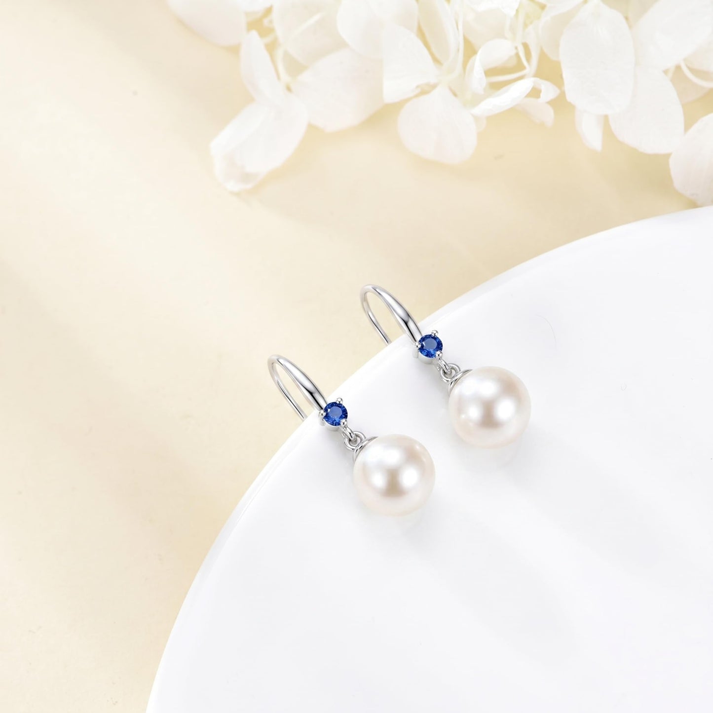 925 Sterling Silver Pearl Leverback Earrings Dangle Drop Birthstone Jewelry Gifts for Women (White Pearl-December)