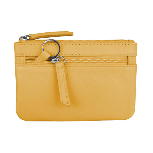 ili New York Mini Leather Coin Purse, Compact Genuine Leather Pouch with Key Ring & RFID Protection, Used for Coins, Keys and Cards, Ideal for Travel and Everyday Carry, Yellow