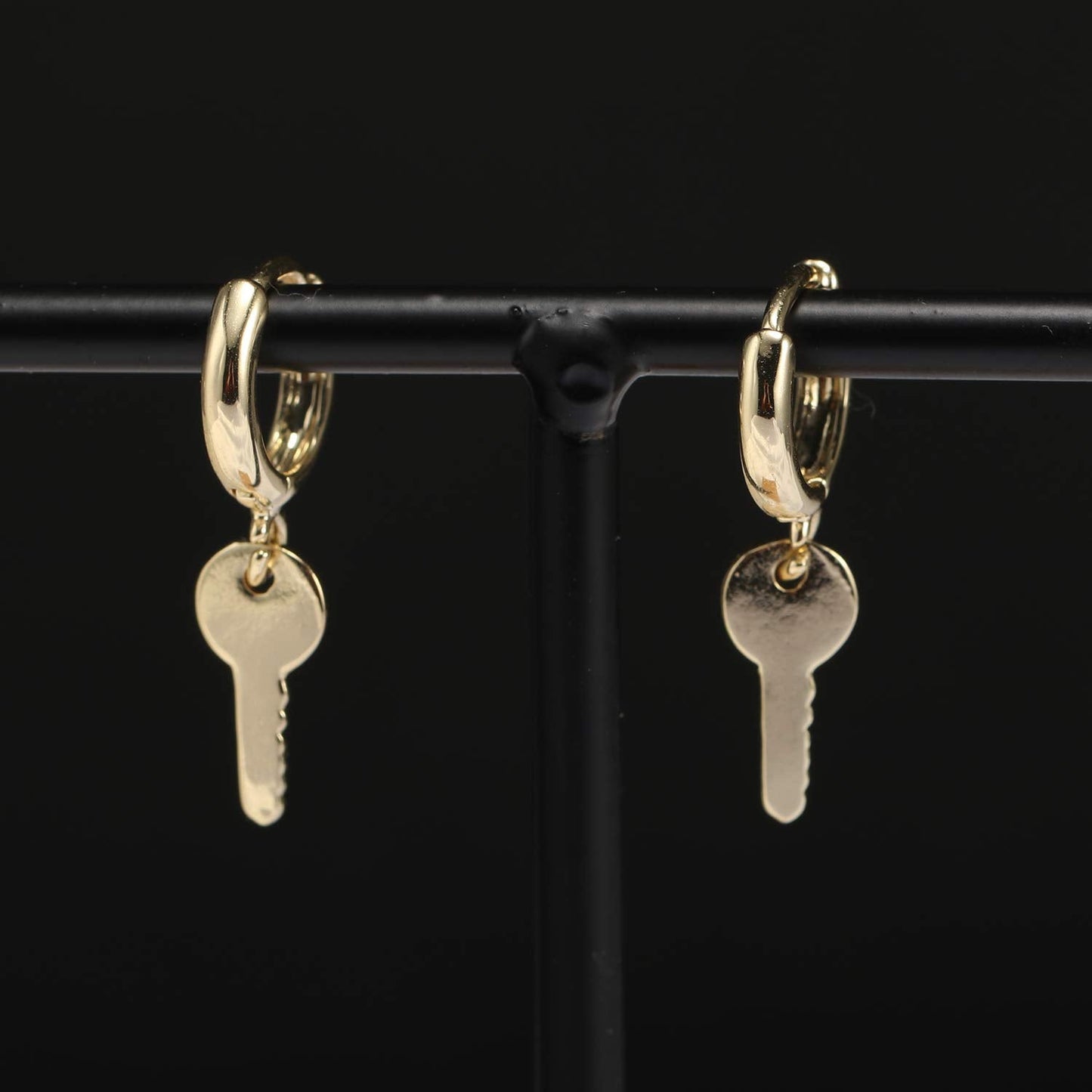 Small Hoop Key Dangle Drop Hoop Earrings With Small Charm for Women Cute Cartilage Fashion 18K Yellow Gold Plated Vintage Elegant Dangling Jewelry