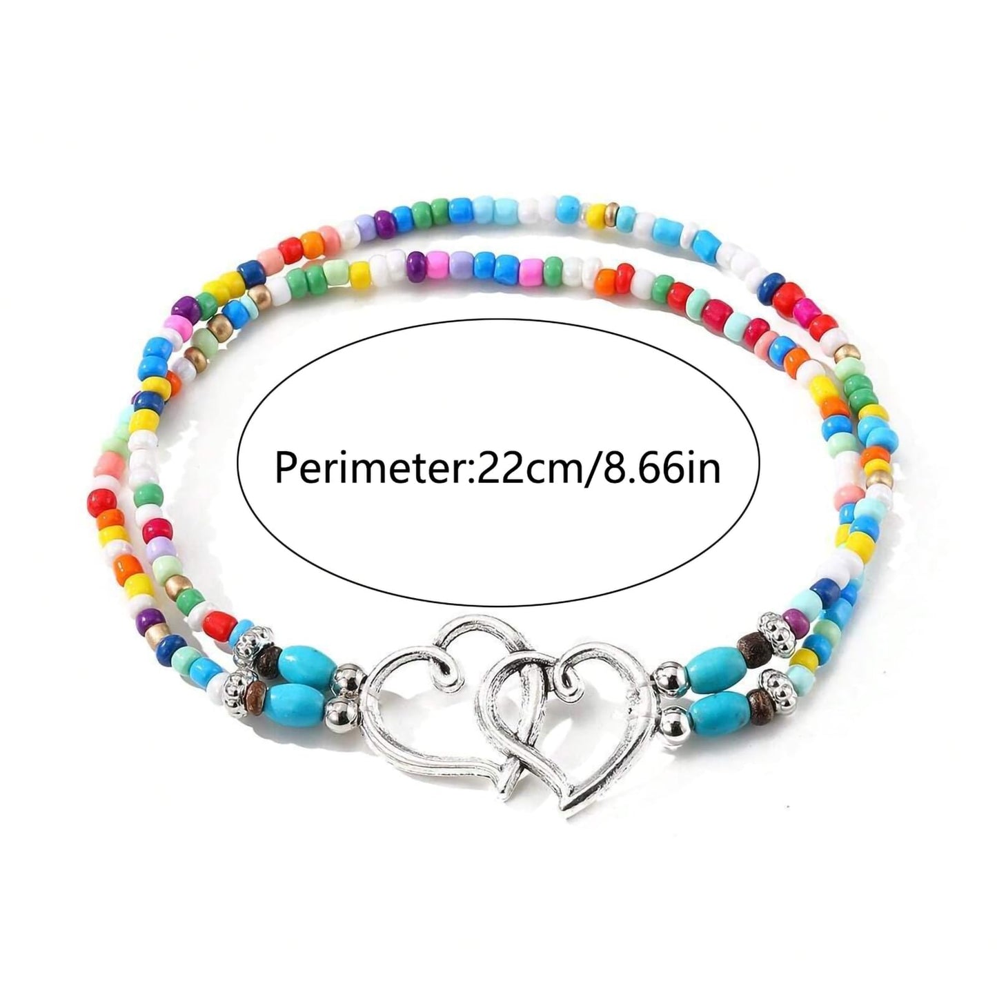 Qceasiy Shell Ankle Bracelet Set for Women, Boho Bead Adjustable Anklet, Hawaiian Beach Seashell Pearl Heart Starfish Conch Foot Jewelry Gifts (Double Heart(Colorful))