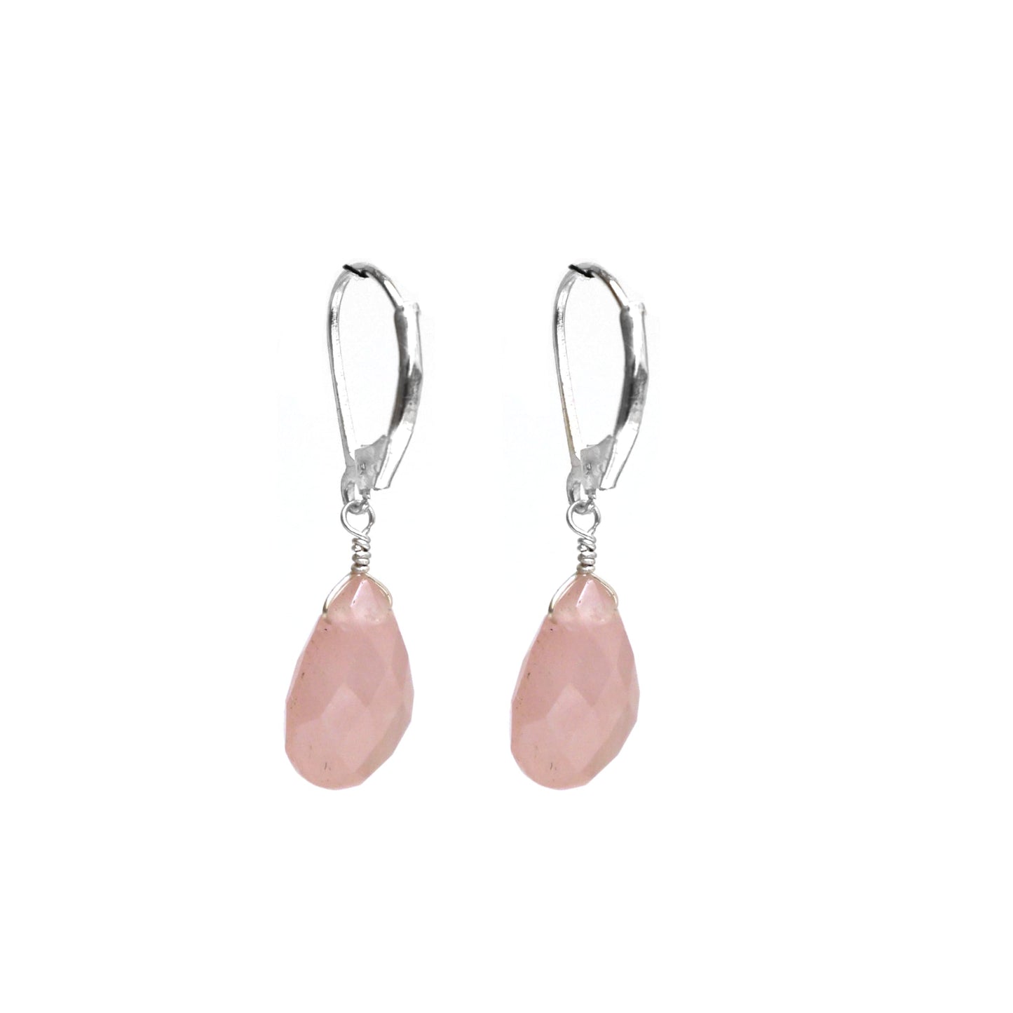GemInspire Rose Quartz Pear Shape Tear Drop Earrings Suspended with Sterling Silver Lever Back Hoop, Elegant Handmade Jewelry Gifts for Women