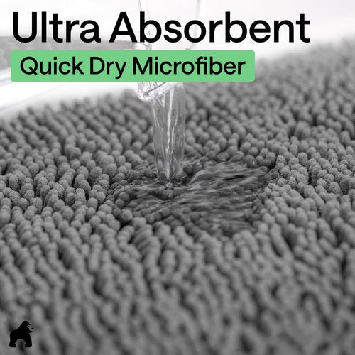 GORILLA GRIP Bath Rug Mat - Thick Soft Absorbent Chenille | Quick Dry Microfiber, 54x24, Grey