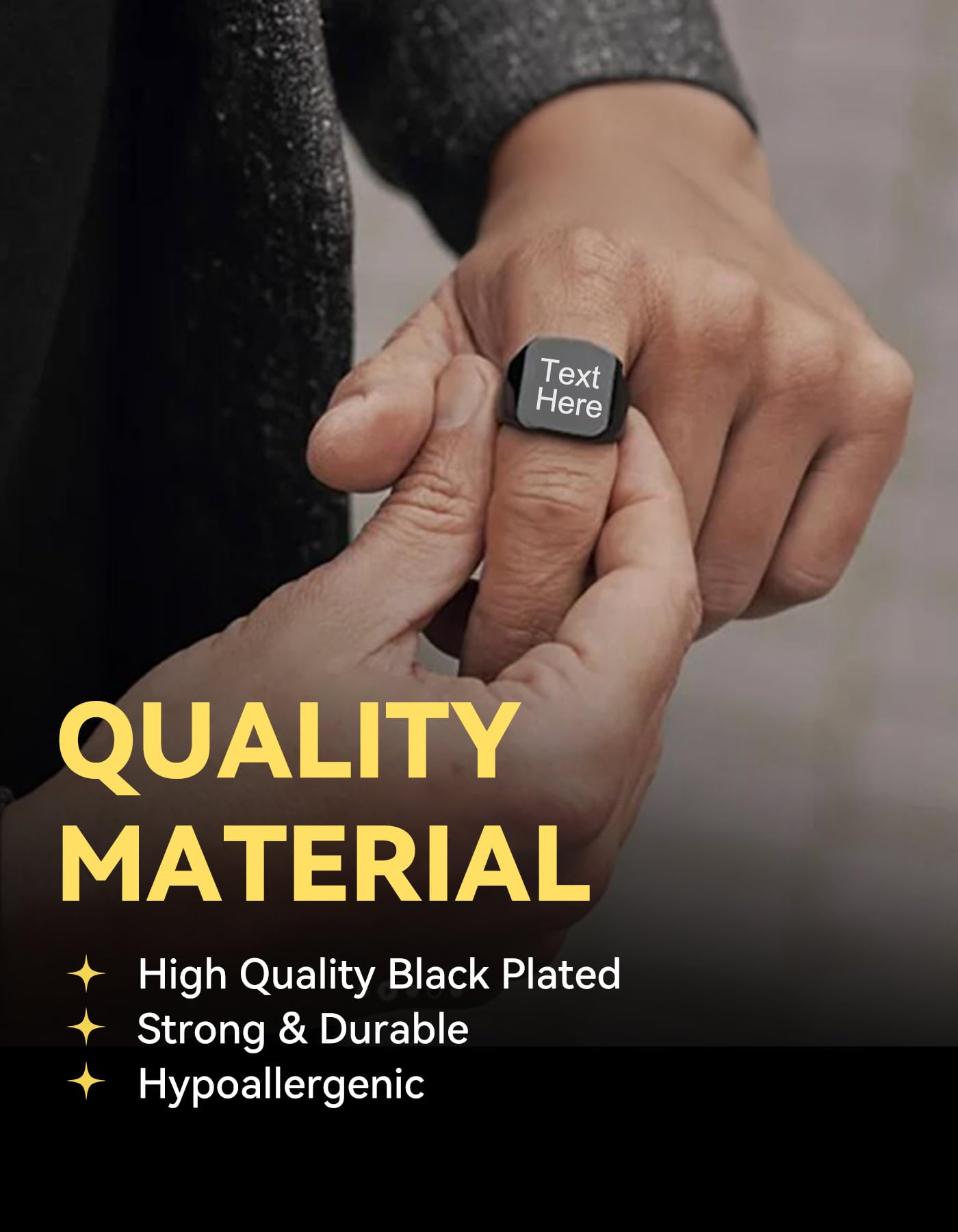 Black Personalized Signet Rings for Men Women Solid Polished Stainless Steel Biker Ring Size 9