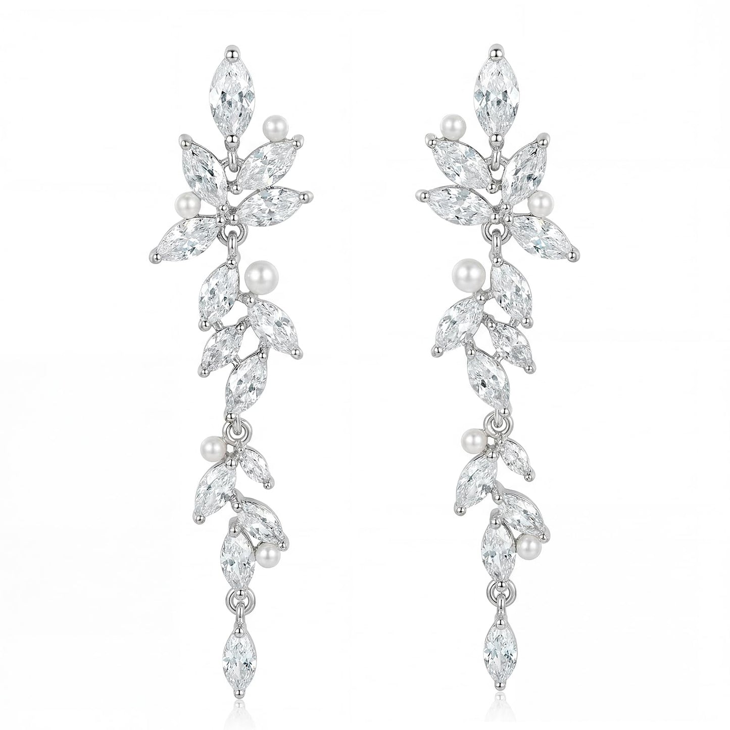 SWEETV Marquise Cubic Zirconia Dangle Earrings for Women, Crystal Wedding Bridal Drop Earrings for Brides Bridesmaids, Chandelier Earrings for Anniversary Prom Jewelry Gift, Silver-Style01