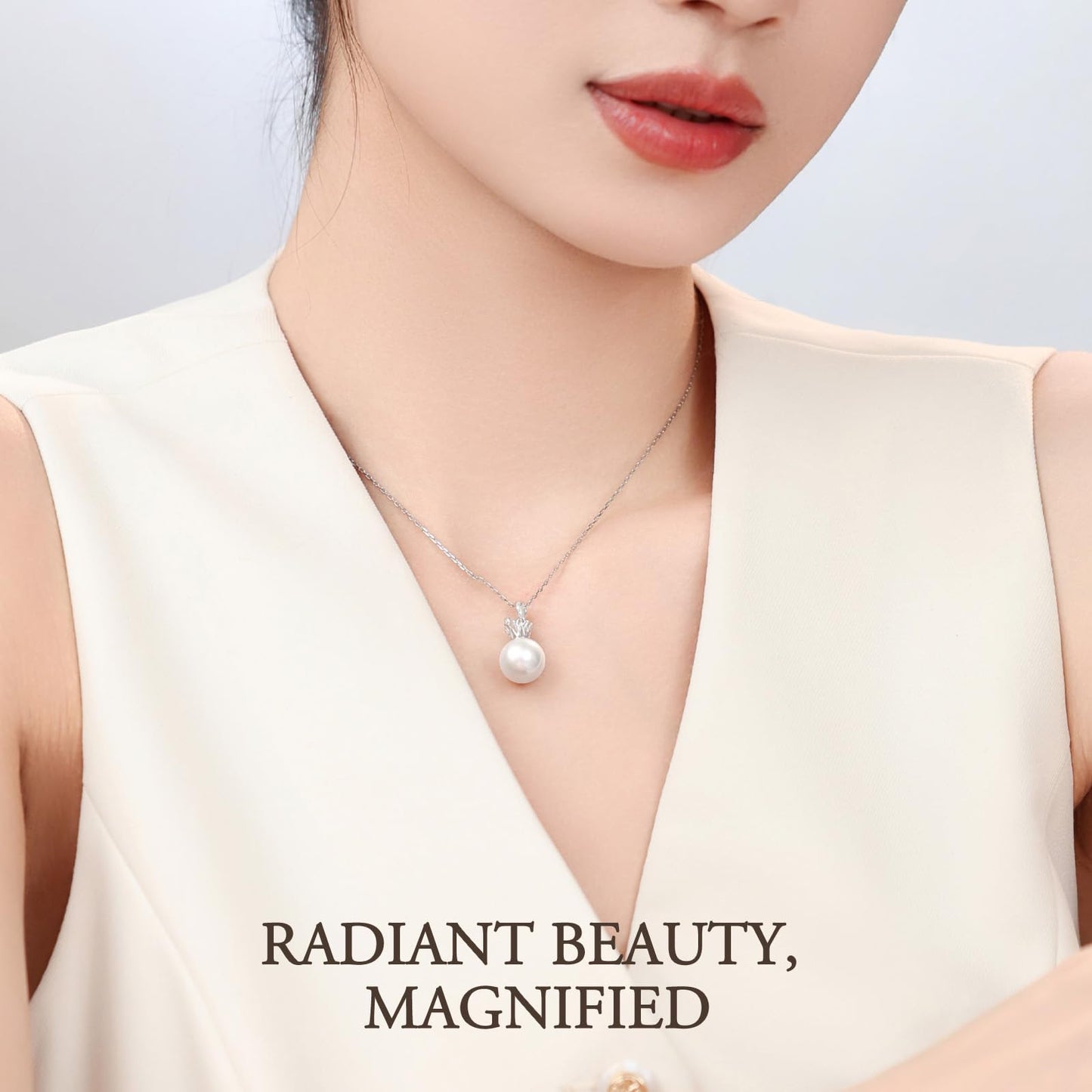 White Pearl Necklace Natural AAAA+ Freshwater Pearl Necklace for Women 10-11mm Natureal Single Pearl Necklace with 925 Sterling Silver Chain Gift for Women