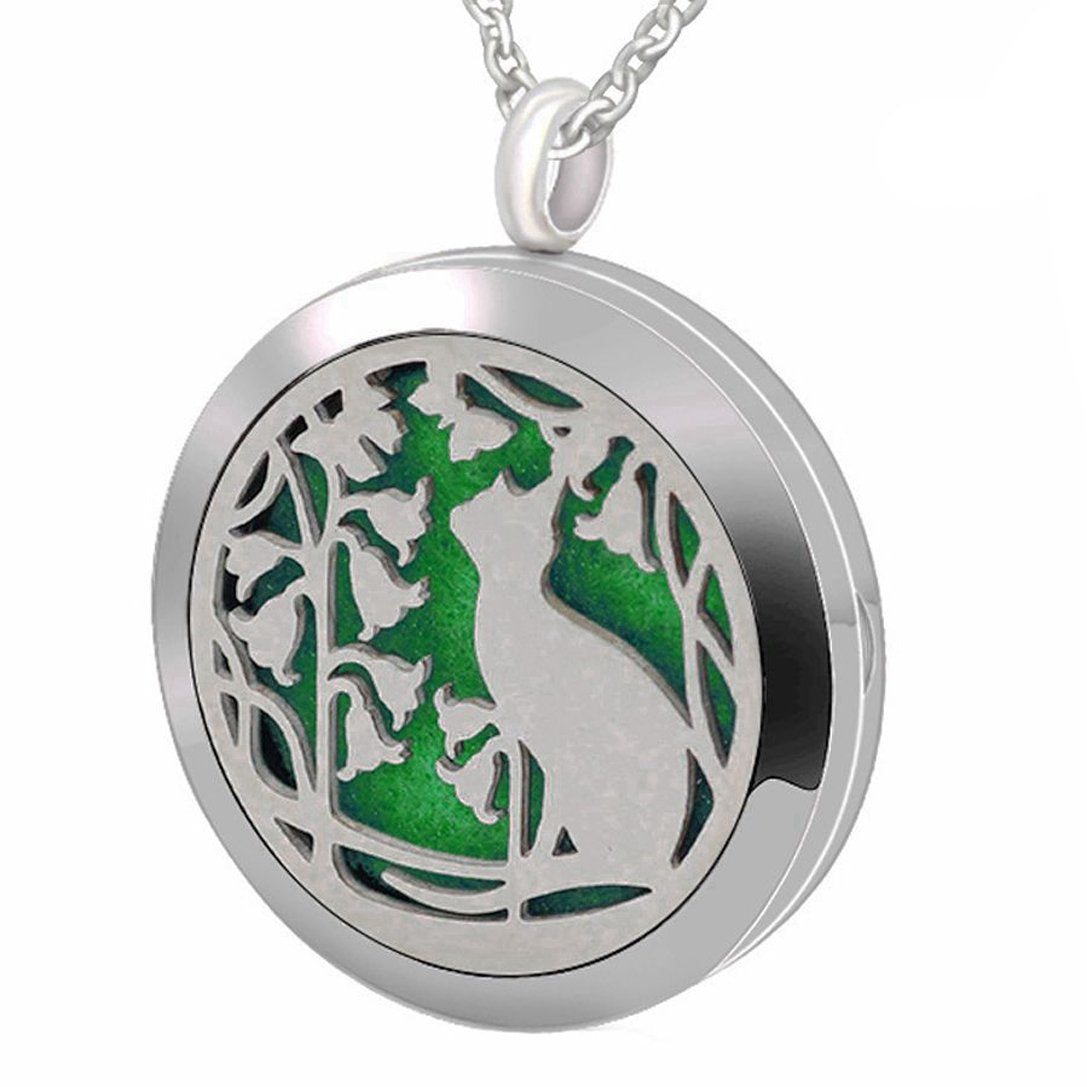 Popeoiuh Essential Oil Diffuser Necklace, Aromatherapy Perfume Stainless Steel Cat Locket Pendant Jewelry Christmas Birthday Gift for Women Men Teen