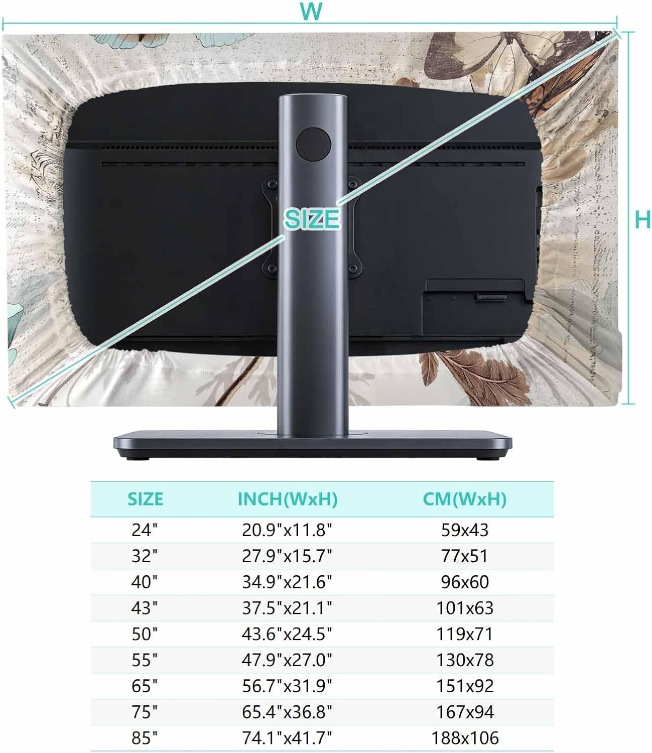 Singingin 65 Inch, Victorian Style Broccoli Butterfly TV Dust Cover Blue Flowers Plant Computer Monitor Cover Dustproof