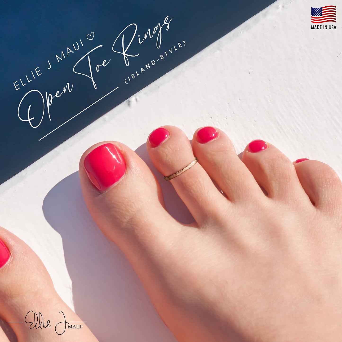 Ellie J Maui Open Toe Rings for Women, Handmade Adjustable 925 Sterling Silver, Real 14K Gold Filled & Rose Gold Filled Beach Design (rose gold)
