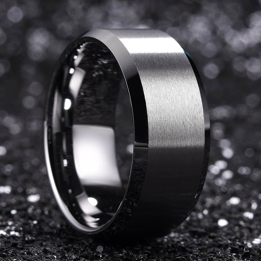 King Will 10mm Silver Men's Wedding Ring - Brushed Matte Finish, Beveled Polished Edge, Comfort Fit Size 12