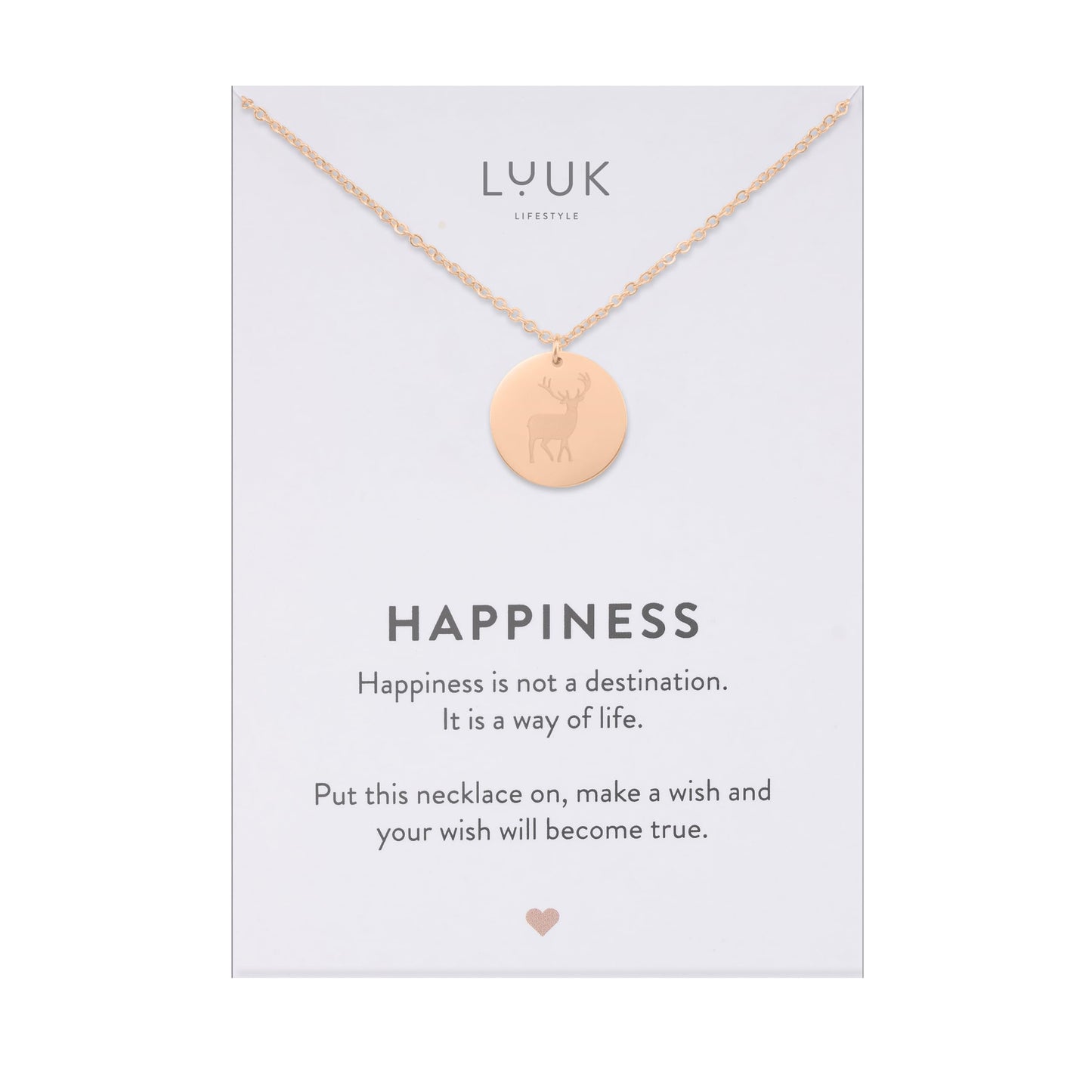 LUUK LIFESTYLE Adjustable Deer Coin pendant necklace, 19 inches sturdy thin chain, waterproof, tarnish-free, Small gift ideas for women friend daughter, dainty, trendy, casual, aesthetic, rose gold