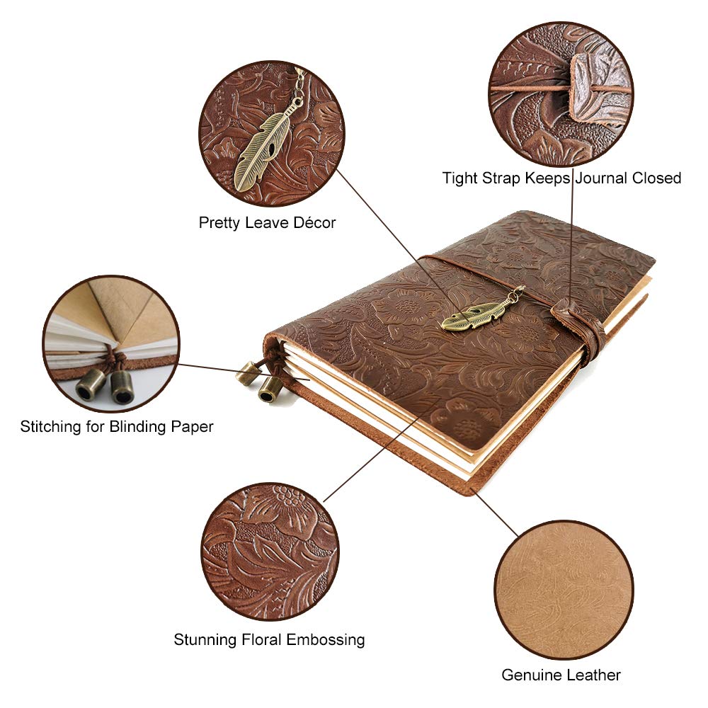 aoaoway Refillable Leather Journal, Handmade Coffee Leather Notebook with Bookmark for Men & Women, Vintage Notepad Sketchbook Perfect for Writing, Gifts, Travelers (Coffee, Standard)