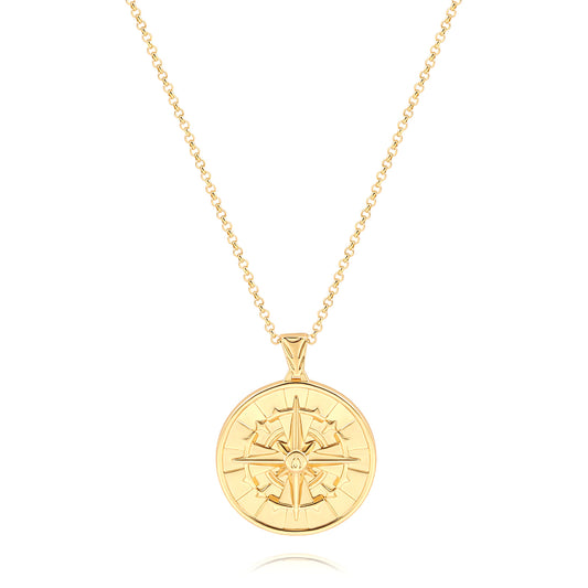 CANEVINKA 18K Gold Plate Compass Pendant Necklace for Women Dainty Sunflower Coin Necklaces Personalized Chain Layered Jewelry 18”/20”