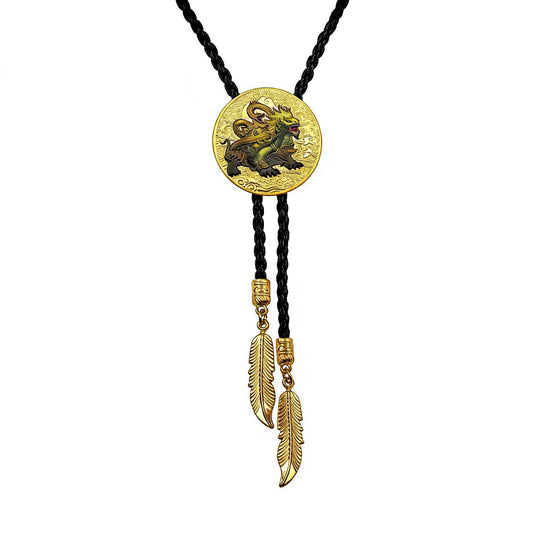 JPJZY Black Tortoise Xuanwu Bolo Tie for Men Vintage Gold Feather Pendant Tie for Wedding, Groom, Daily Wear, Gift for Dad Husband Boyfriend (Black Tortoise)