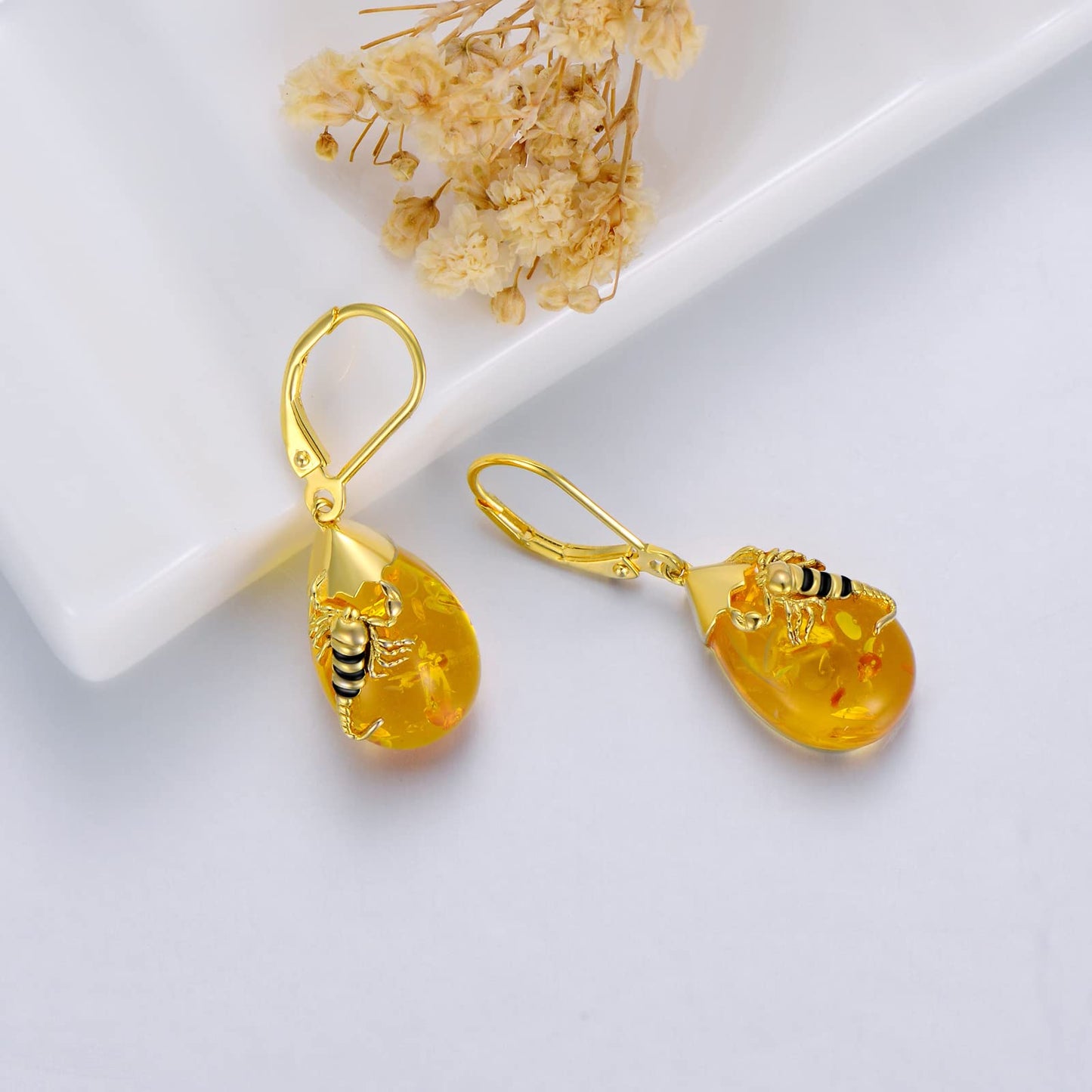 TIGER RIDER Scorpion Amber 925 Sterling Silver French Clasp Earrings Dangle Earrings Jewelry Gift for Women
