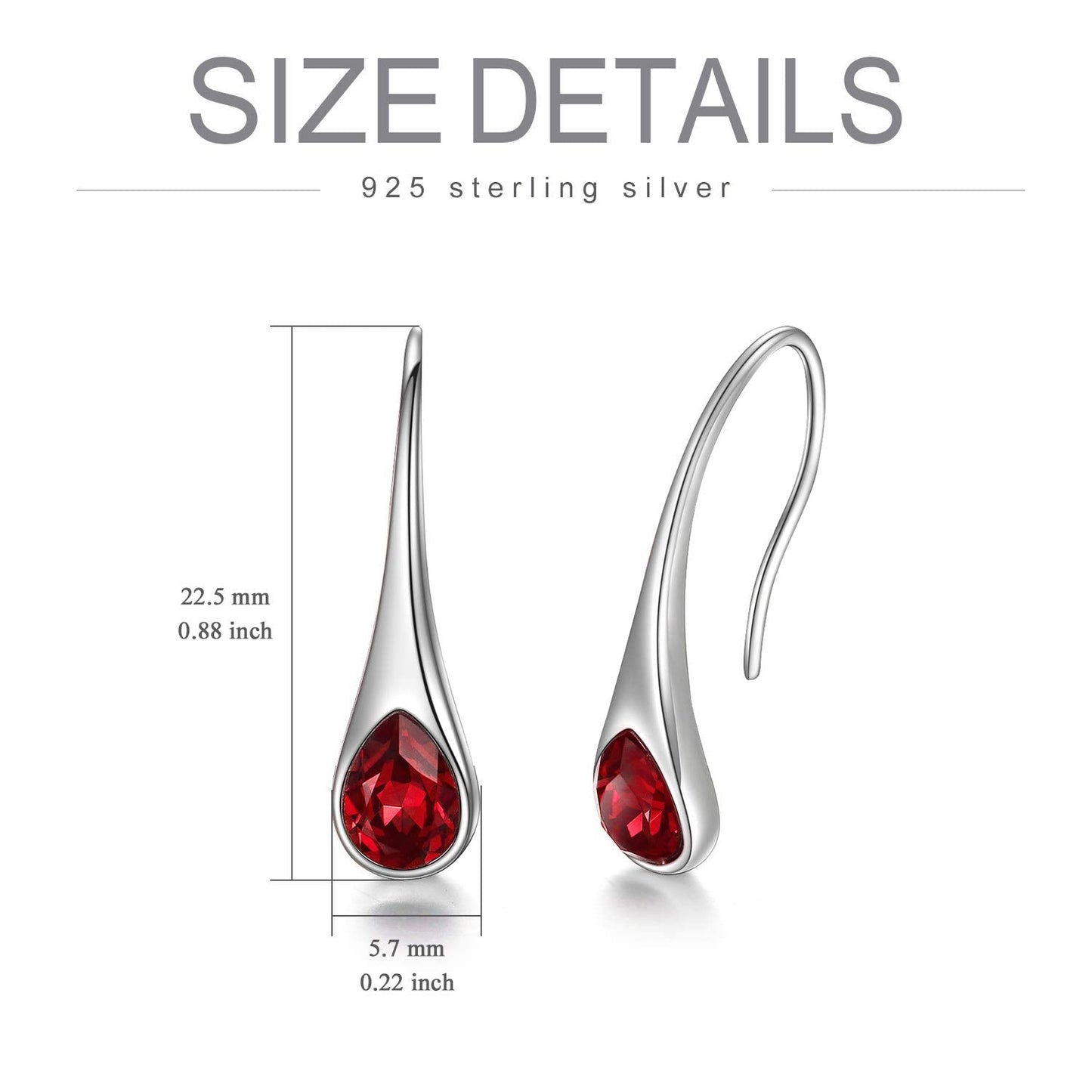 AOBOCO 925 Sterling Silver Created Ruby Red Dangle Drop Earrings with July Birthstone Pear-Shape Teardrop Earrings Valentines Birthday Jewelry for Women
