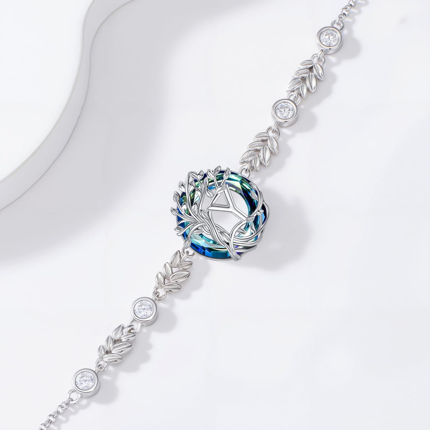 TOUPOP Tree of Life Initial Bracelet Sterling Silver Initials Y Letter Link Bracelets Blue Circle Crystal Family Tree Birthday Mothers Day Jewelry Gifts for Women Mom Wife