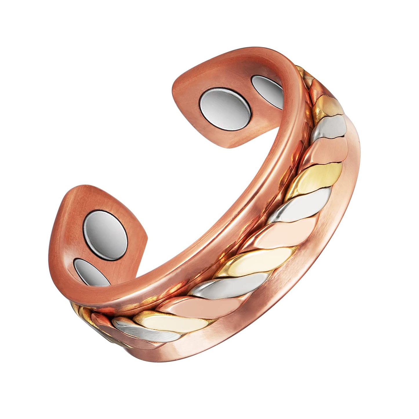 EnerMagiX Copper Rings for Women,Pure Copper Three -Color Gold Woven Magnetic Ring, Fashion Copper Jewelry (0208s)