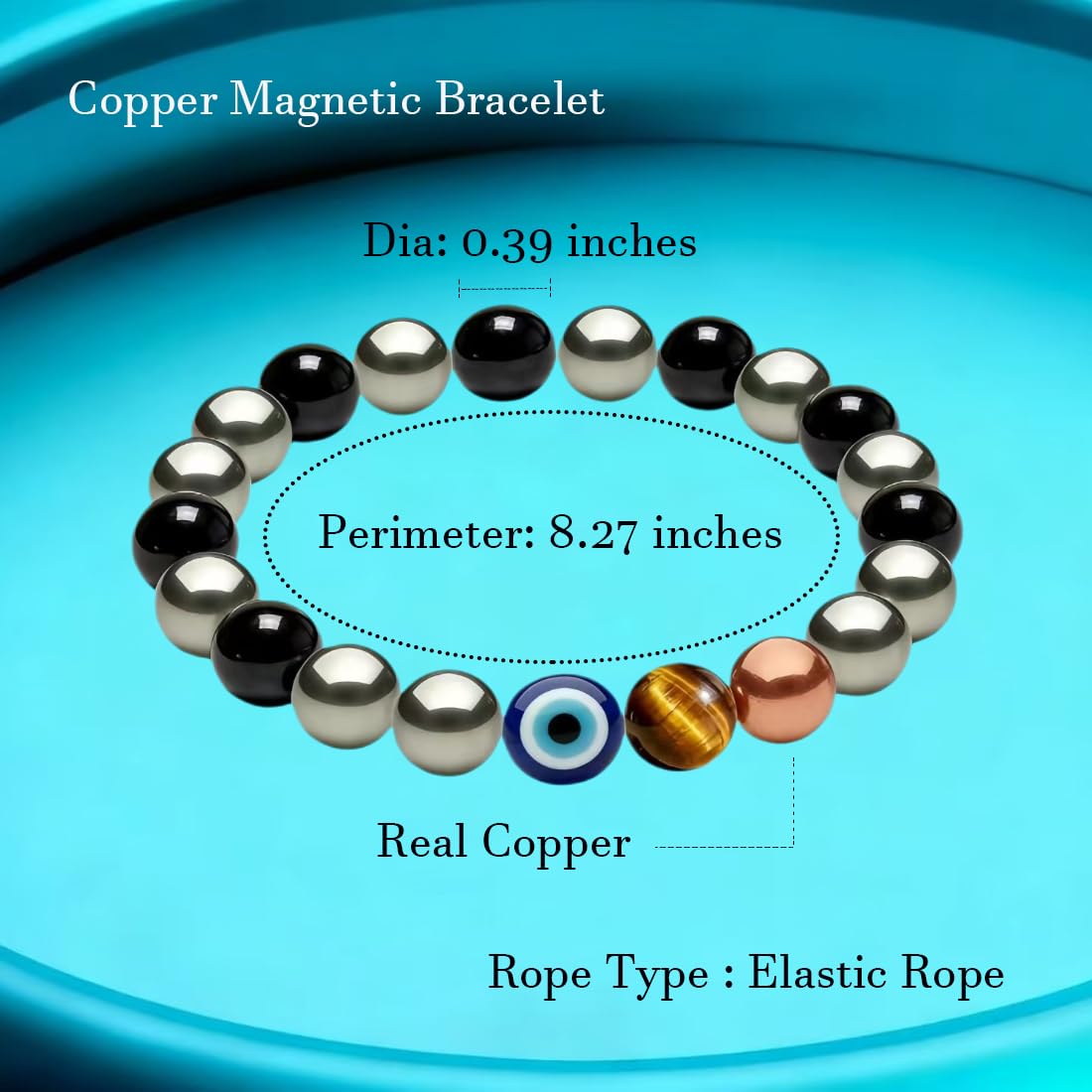 Drkao Unique Original Design Magnetic Therapy Bracelet for Men, Lucky 7 Power Healing Obsidian & Tiger's Eye Crystals, Real Copper Beads for Joint Comfort, Evil Eye 5-Fold Shield Energy Magnetic Jewelry For Mother