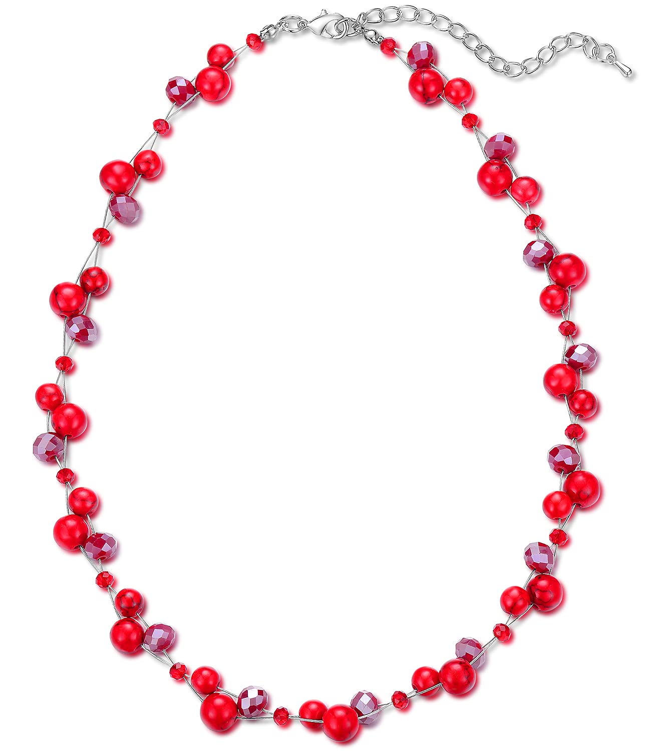 Short Beaded Turquoise Necklace For Women - Fashion Jewelry with Pearl and Crystal Bead, Birthday Gifts For Women (27-Red)