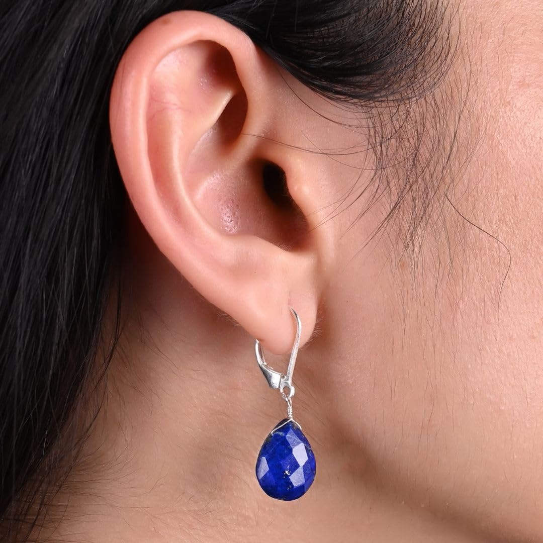 GemInspire Natural Amazonite Pear Drop Earrings for Women Teardrop Crystal Dangle Earrings 925 Sterling Silver Leverback Lightweight Gift for Her