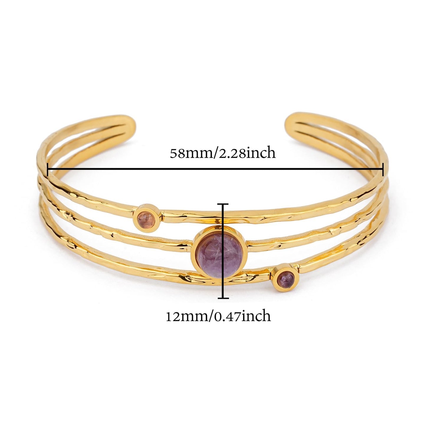 TaYolnFaSo Amethyst Cuff Bracelets for Women 18k Gold Plated Adjustable Open Gemstone Wide Cuff Bangle Wrap Amethyst Jewelry Valentine's Day Gifts for Wife Girlfriend Mother
