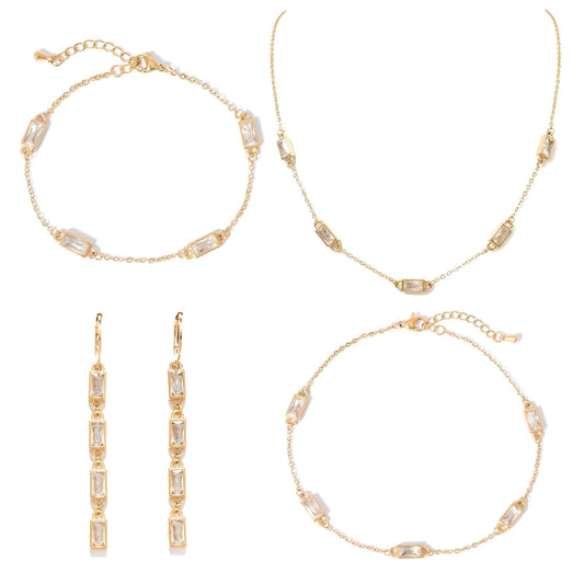 TaYolnFaSo White Emerald Cut Jewelry Set for Women Cubic Zirconia Necklace Dangle Earrings Bracelet Anklet Set CZ Birthstone Jewelry Gift for Women Wedding Prom Birthday Party