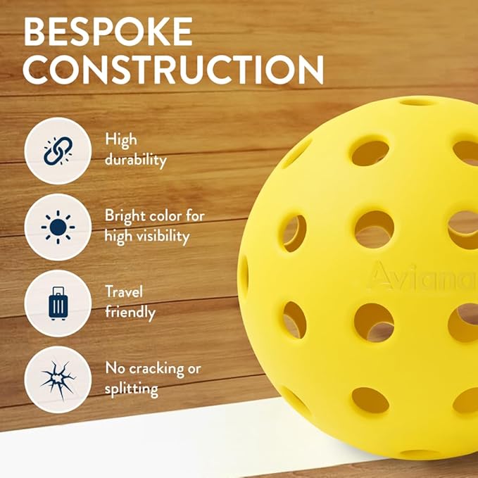 Aviana Outdoor Pickleball Balls - USAPA Approved for Tournament Play | Durable 40-Hole Design | Ideal for All Skill Levels | 6, 12 & 48 Packs