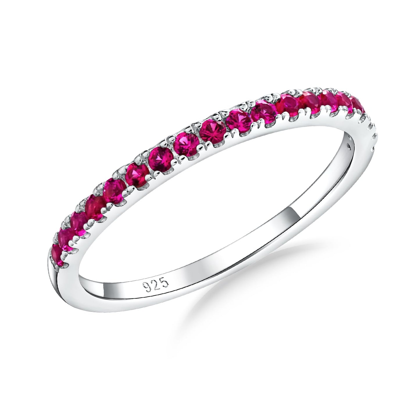 AGRULE Ruby Wedding Bands 1.4mm Wide Sterling Silver Stackable Half Eternity Band July Birthstone Inlaid Red Stone Rings for Men Women, Size 9