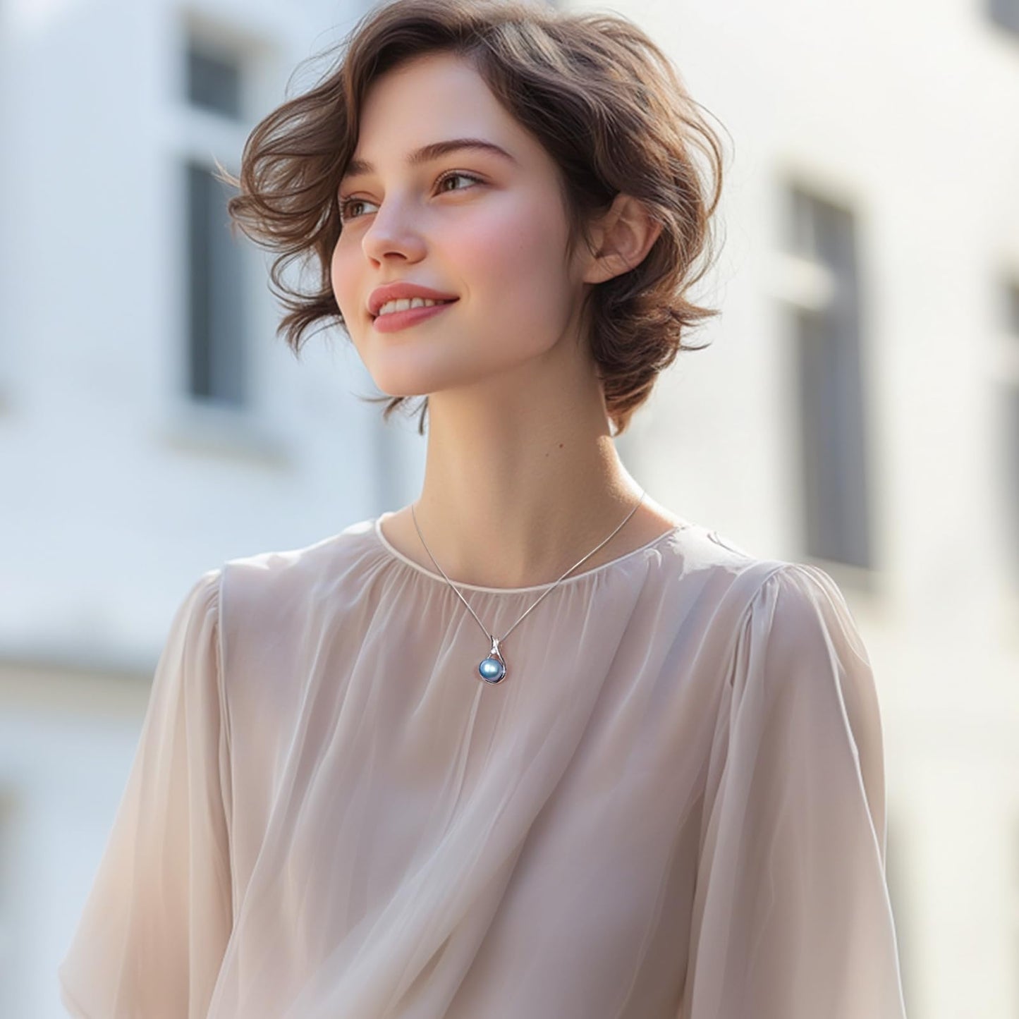 YAMI Akoya Blue Pearl Necklace 10-11mm Saltwater Cultured Pearl with 925 Sterling Silver Adjustable Chain for Women, Mom, Wife - Luxury Jewelry Gift for Anniversary, Birthday, Mother's Day