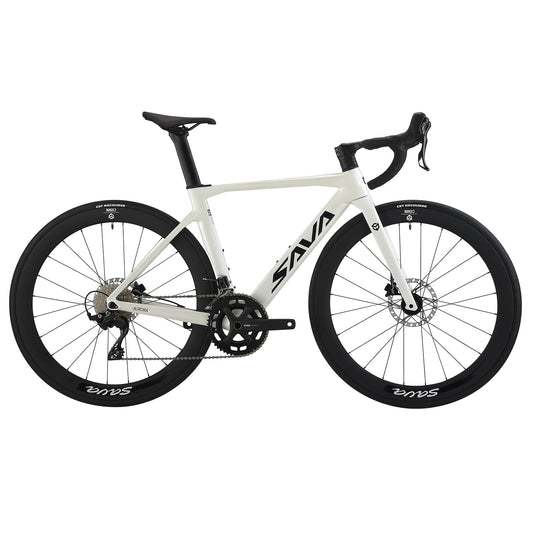 SAVADECK A7L Carbon Road Bike, T800 Carbon Fiber Frame 700C Racing Bicycle with Shimano 105 R7100 24 Speed Groupset and Hydraulic Disc Brake, Ultra-Light Carbon Bike for Man and Women(White,54CM)