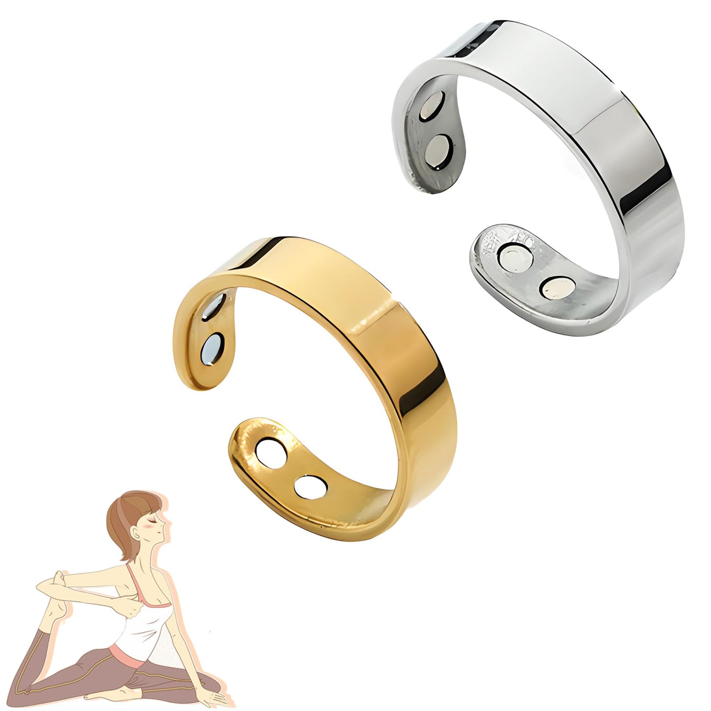 LIU JUN Rings for Women, Magtherapy Lymphatic Drainage Titanium Ion Rings Lymph Nodes Acupuncture Therapy Open Olux Ring For Women Men Health Jewelry Gifts(2magnts-gold+silver)