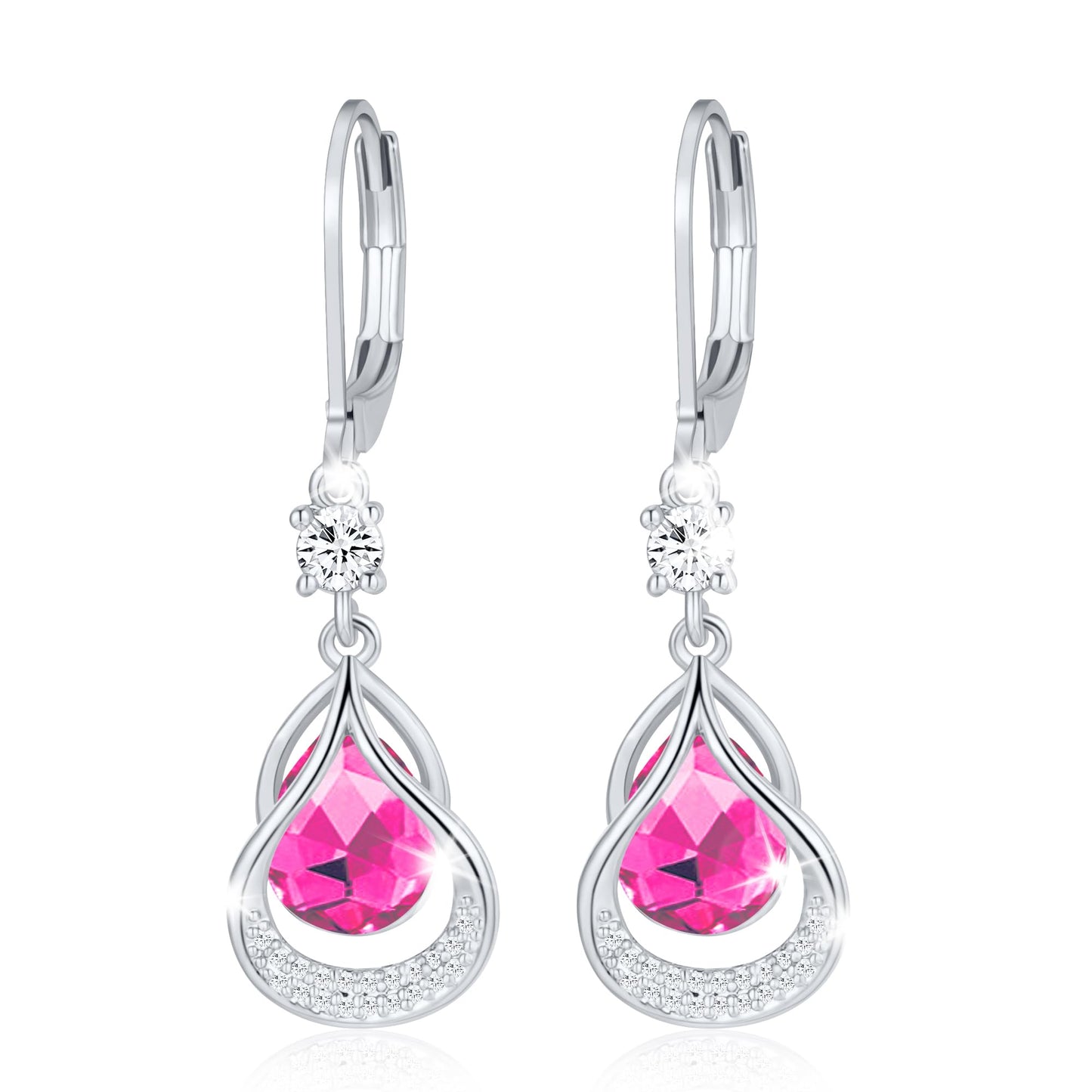 Dangle Trendy Leverback Birthstone Earrings Sliver Plated Teardrop Dangle Earrings Jewelry Christmas Birthday Gifts for Women (Sliver October)