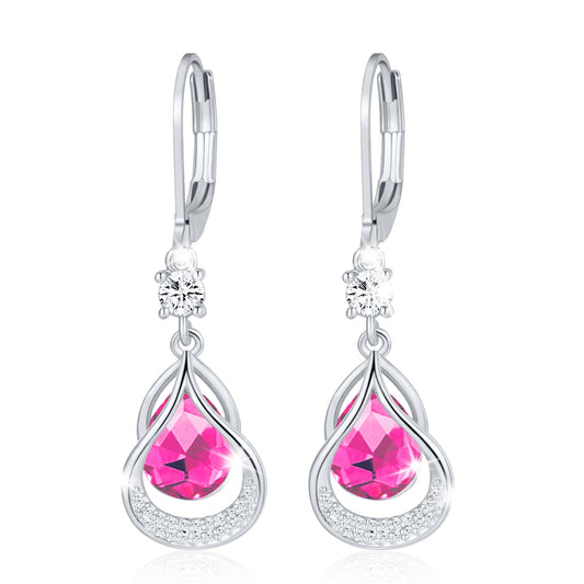 Dangle Trendy Leverback Birthstone Earrings Sliver Plated Teardrop Dangle Earrings Jewelry Christmas Birthday Gifts for Women (Sliver October)