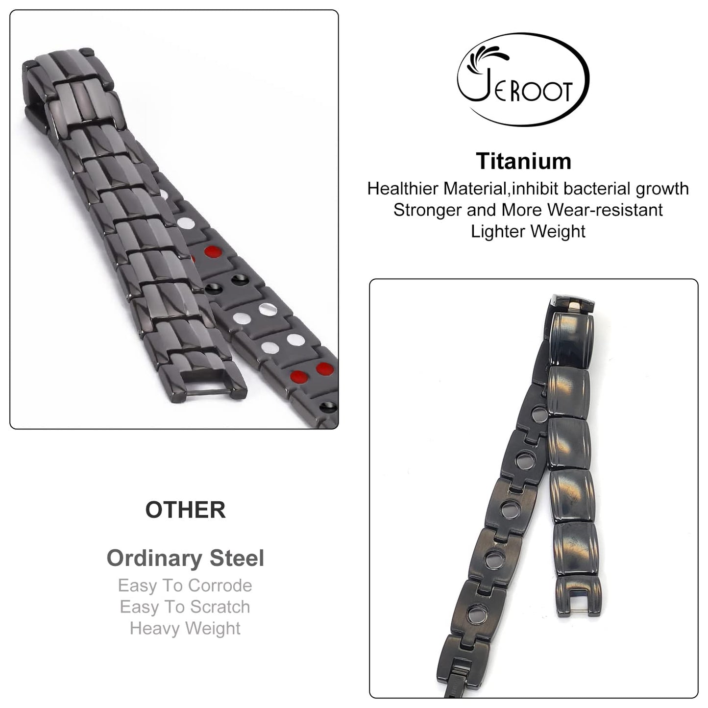 JEROOT Magnetic Bracelets for Men, Pure Titanium Bracelet (3500Gauss Per Magnet), Men's Bracelet Lymphatic Jewelry Gifts