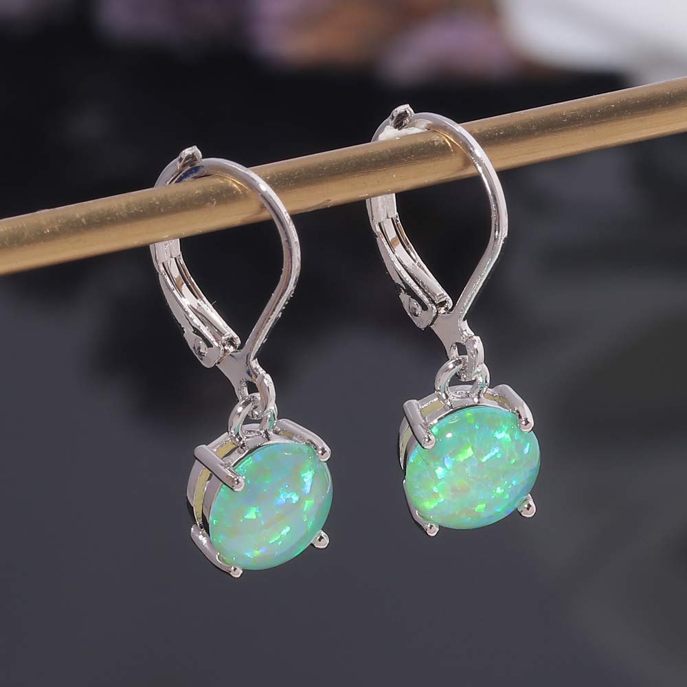 CiNily Green Opal Dangle Drop Earrings, Leverback Earrings for Women Gemstone Rhodium Plated Ear Rings