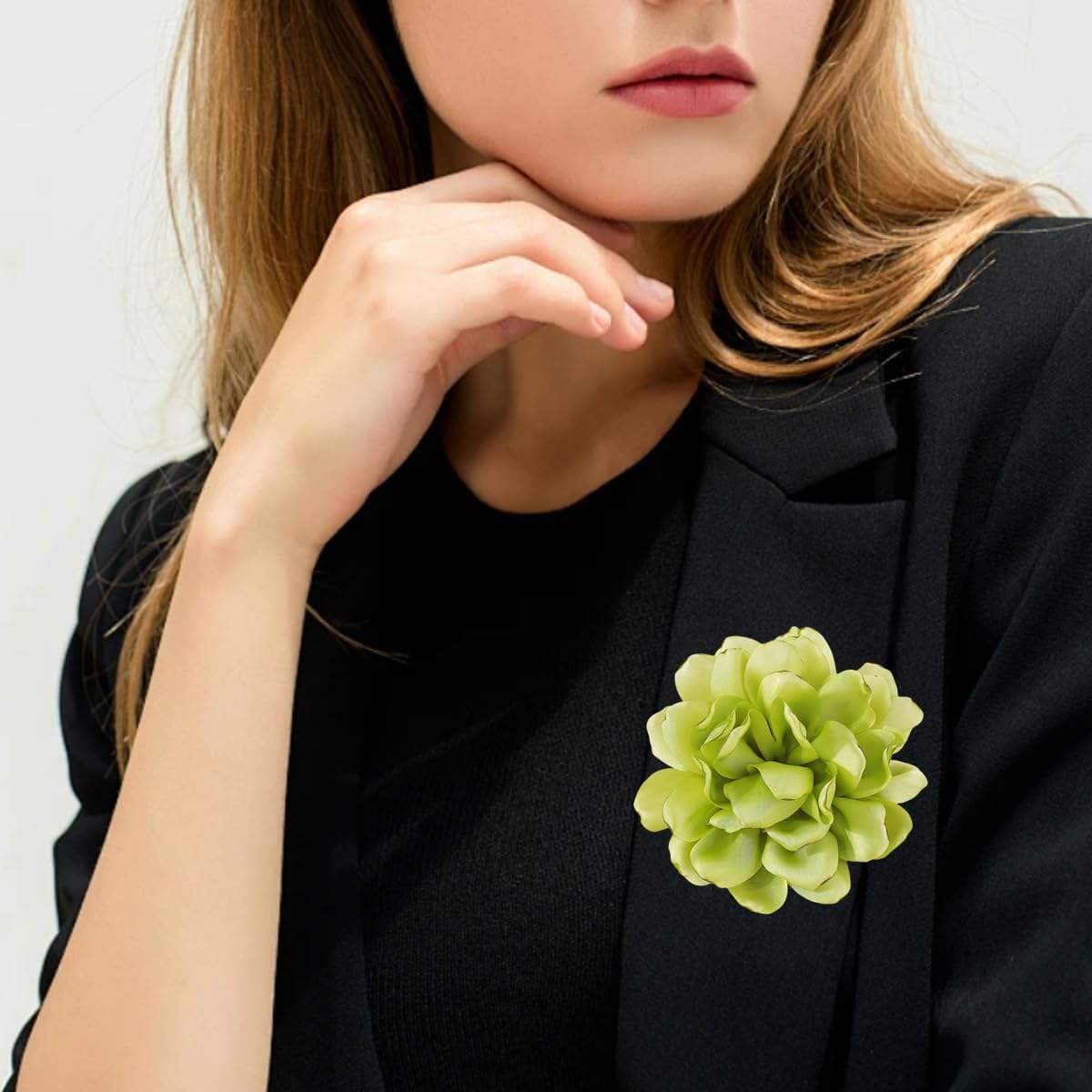 Elegant Large Cloth Flower Brooches Big Camellia Flower Pin for Women Dainty Cloth Fabric Rose Brooches Dress Skirt Scarf Hat Pins Clothing Decoration Accessories (Green 2)