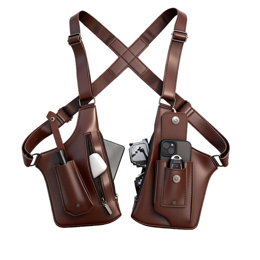 Anti-Theft Shoulder Holster Bag for Men, Double Shoulder Armpit Chest Bag - Premium Leather, Adjustable Straps, Phone Wallet Pocket - Travel, Outdoor - Unisex Underarm Pouch (Brown)