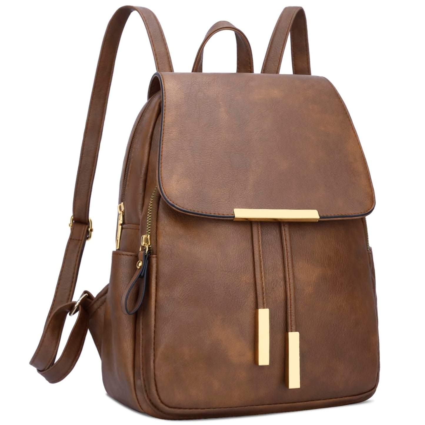 KKXIU Trendy Vegan Leather Backpack Purse for Women and Ladies Shoulder Travel Daypacks Bags (Z-Brown)