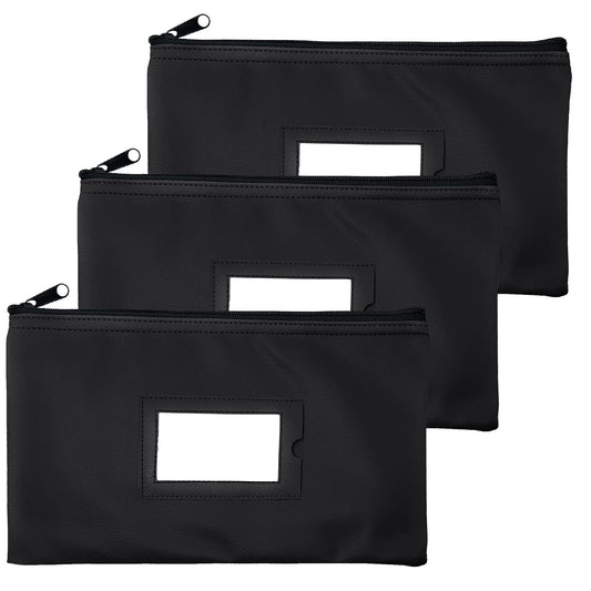 GIDABRAND Money Bank Deposit Bag with zipper | 11x6 inch | Black | Durable Leatherette Money Cash Coin Check Wallet Pouch for Men & Women with Framed ID Window and Blank Card (3)