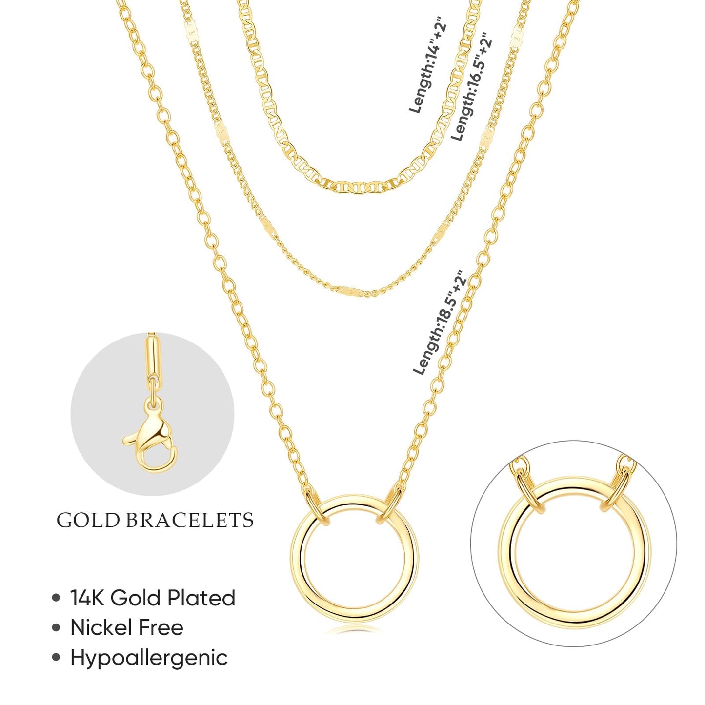 PDWZNBA Layered Gold-plated Necklaces for Women, 14K Real Gold-Plated Triple Chain Necklace, Dainty Choker Jewelry Set, Trendy Jewelry Gifts