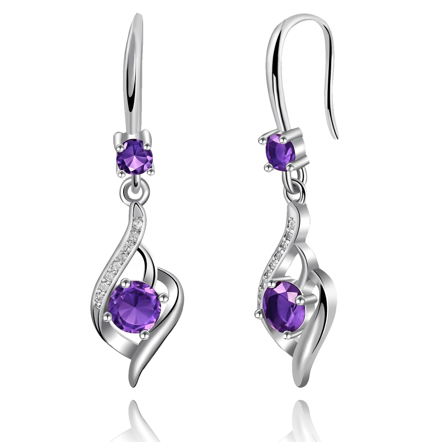 Elaximn Heart Amethyst Drop Dangle Earrings-925 Sterling Silver with Purple Crystals-Long Birthstone Jewellery for Women