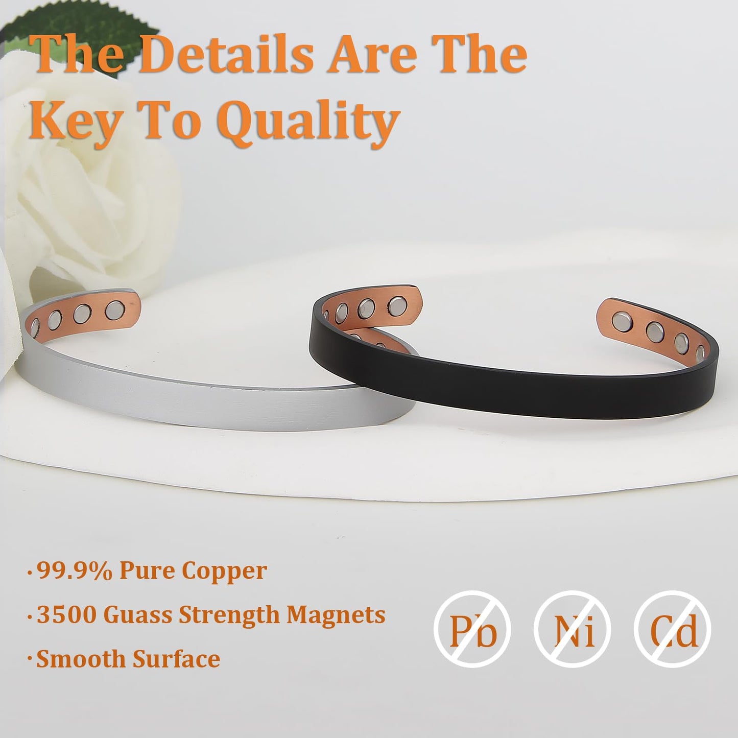 MagEnergy Copper Bracelet for Men and Women, 99.9% Pure Copper Magnetic Bangle with 8pcs 3500 Gauss Magnets, Adjustable Jewelry Gift (Black / 6.8 Inches)
