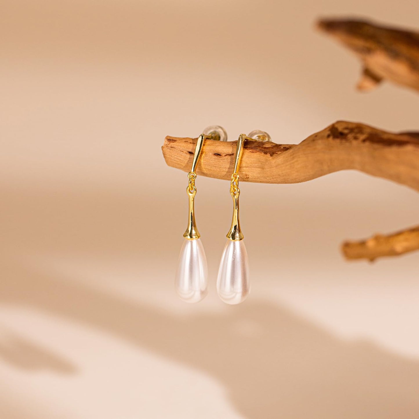 PRTGL Pearl Earrings: 14k Gold-plated Teardrop Dainty Pearl Dangle Earrings for Women