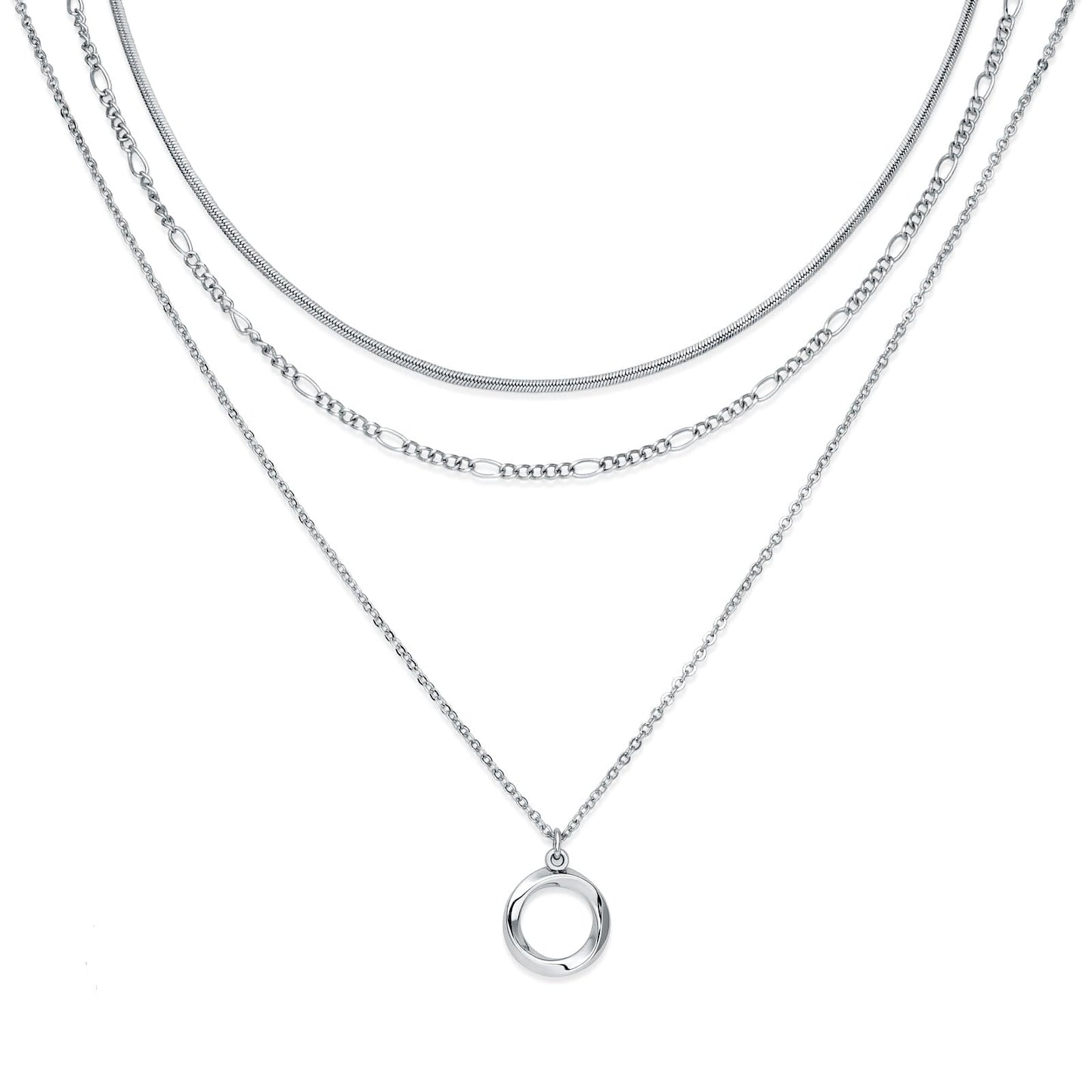 LANE WOODS 3-Piece Layered Gold Necklace Set for Women, 14k Gold Plated Dainty Circle Pendant Choker Stackable Jewelry, Adjustable Trendy Necklaces Gift for Wife Mom
