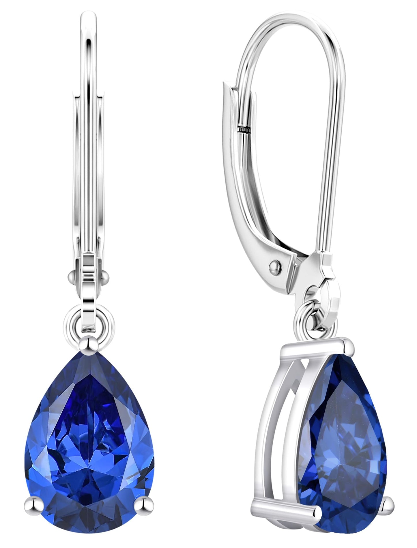 YL 925 Sterling Silver Teardrop Dangle Drop Earrings for Women 7x10 MM Solitaire Created Tanzanite Leverback Jewelry