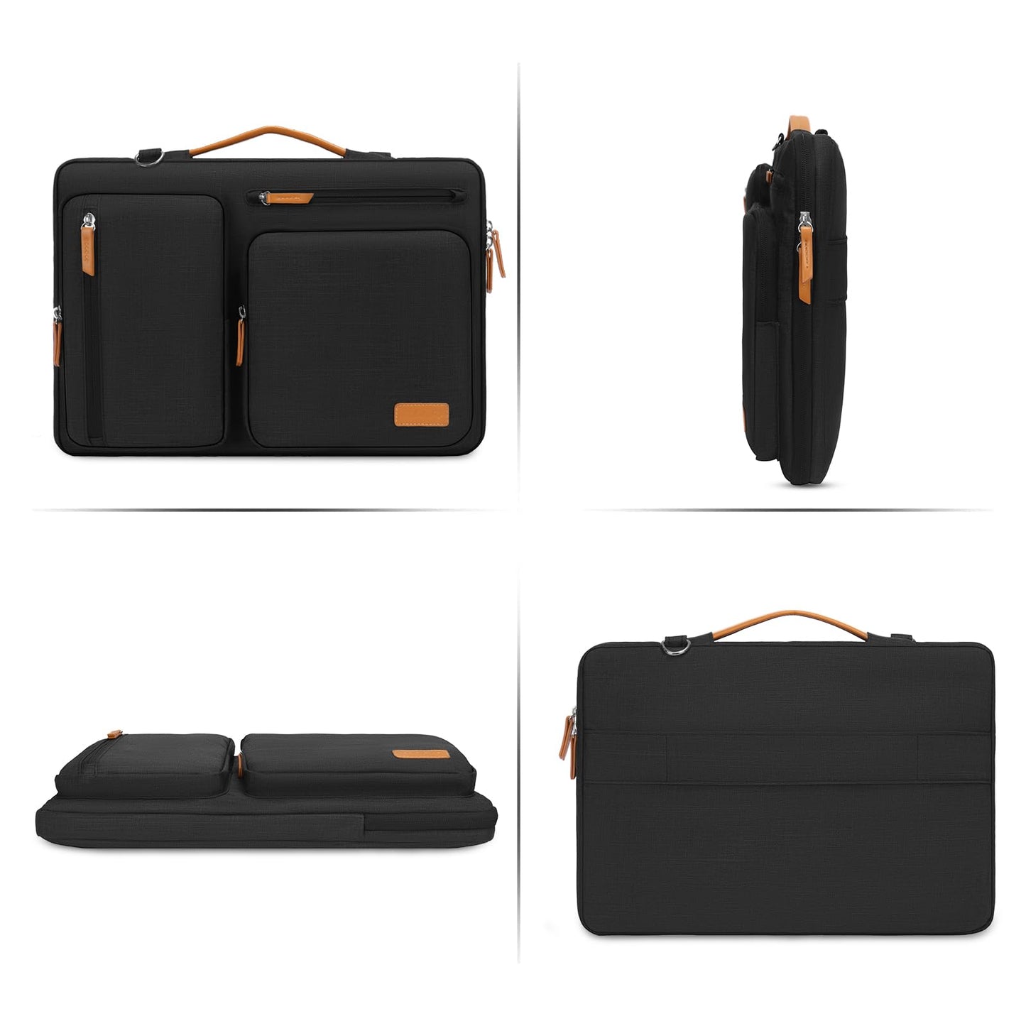 MOSISO 360 Protective Laptop Shoulder Bag,15-15.6 inch Computer Bags Compatible with MacBook Pro 16 inch, HP, Dell, Lenovo, Asus Notebook,Side Open Messenger Bag with 4 Zipper Pockets, Black